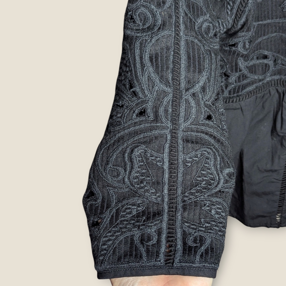 Lucky Brand Black Embroidered Boho Peplum Jacket w/ Hook Clasps Women’s XL - Picture 4 of 14